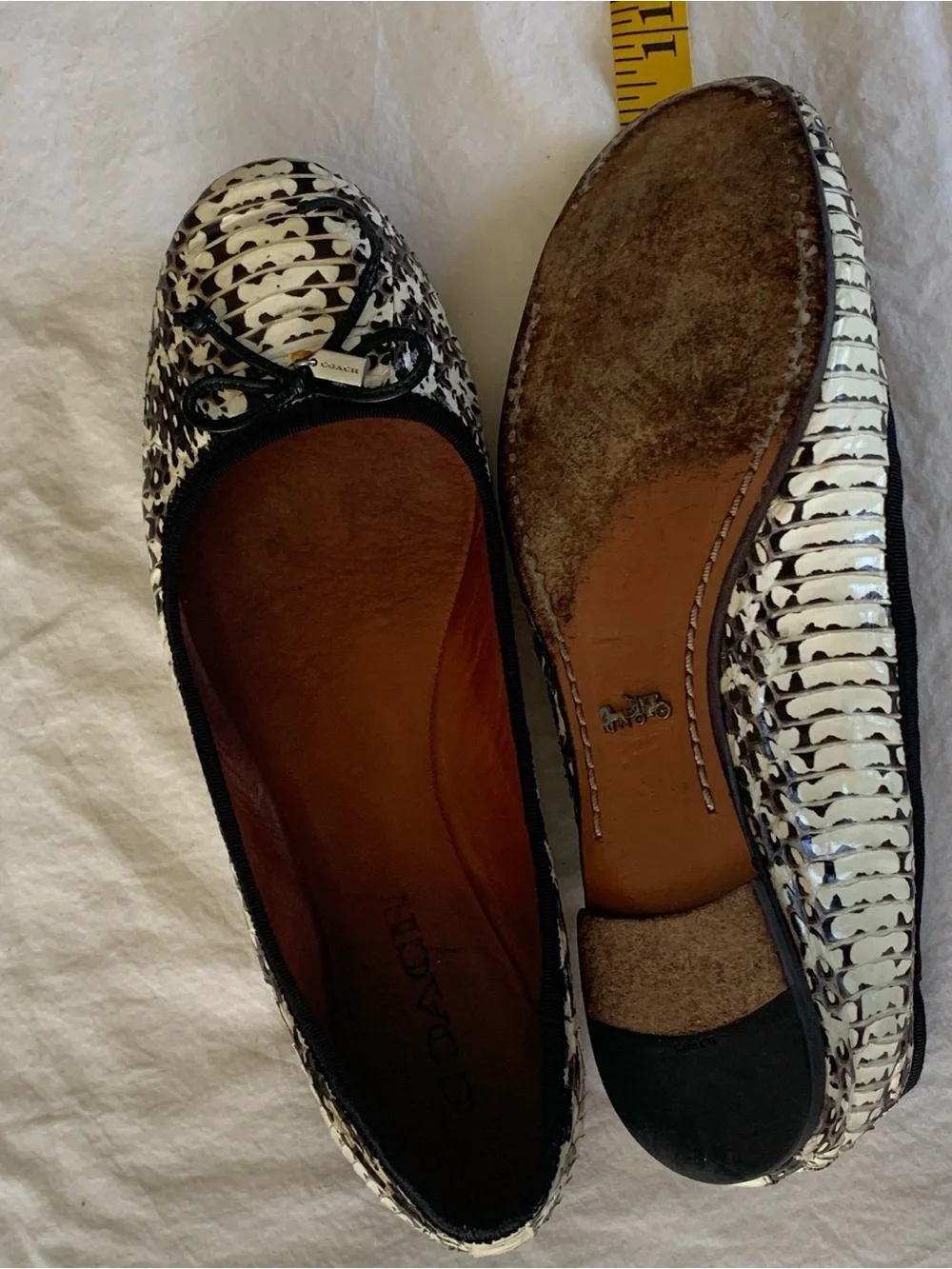 Coach Black and White Snakeskin-Print Ballet Flats Size 8.